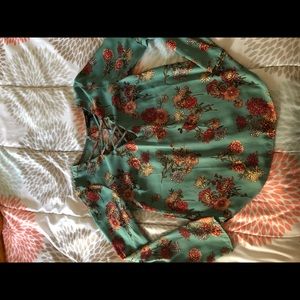turquoise floral blouse